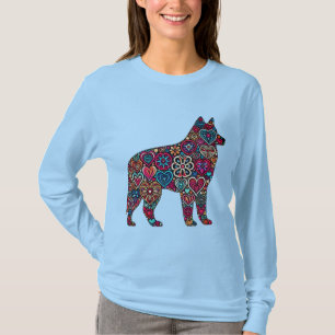 Camiseta Silhueta de Lobo Abstrata Colorida Preenchida com 