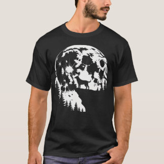 Camiseta Silhueta de Lobo Cena da Natureza Para Exteriores