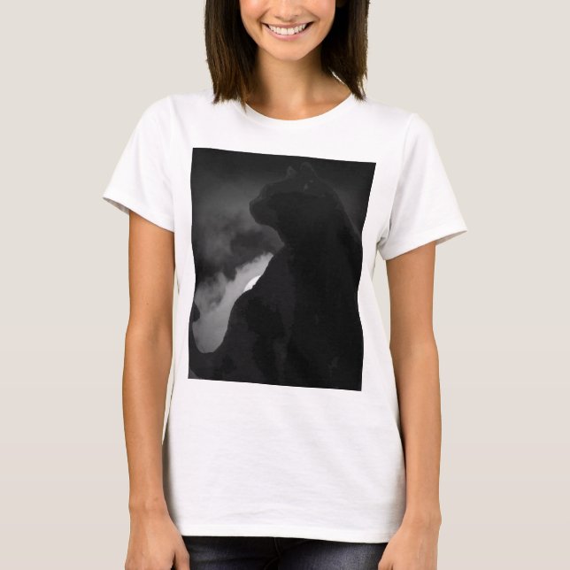 Camiseta Silhueta de Lua Gato Preto (Frente)