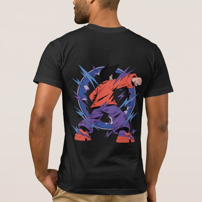 Camiseta Silhueta de Lutador de Anime Elétrico – Poder Relâ (Verso)