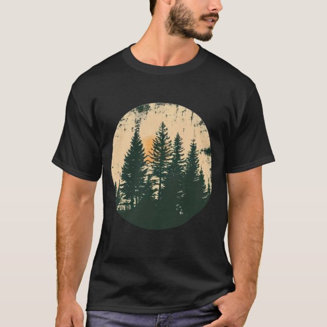 Camiseta Silhueta de Montanha da Cena Florestal (Frente)