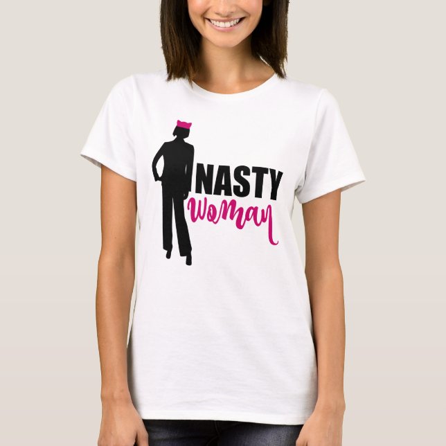 Camiseta Silhueta de mulher desagradável e chapéu de gato r (Frente)