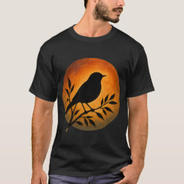 Camiseta Silhueta de Pássaro Sobre a Lua Cheia