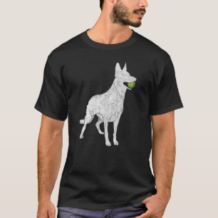 Camiseta Silhueta de Pastor Alemão Branco Bola de Tênis Gsd