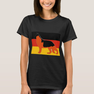 Camiseta silhueta de pastor alemão na bandeira preta e verm