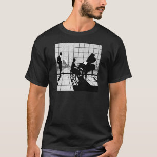 Camiseta Silhueta de Piano Estilo Art Déco Preto e Branco
