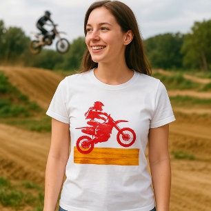 Camiseta Silhueta de Piloto de Moto de Motocross Vermelha