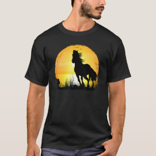 Camiseta Silhueta de Raça de Cavalo ao Pôr do Sol Árabe