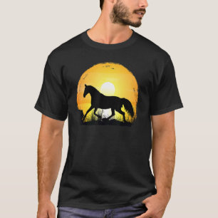 Camiseta Silhueta de Raça de Cavalo Pôr do Sol Sangue Quent