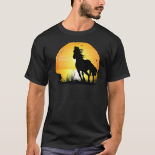 Camiseta Silhueta de Raça Sunset Horse Silhouette Árabe