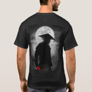 Camiseta Silhueta de Samurai Japonês Katana Vermelho & Lua
