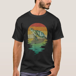 Camiseta Silhueta de Tartaruga Marinha Pôr do Sol Retro Vin