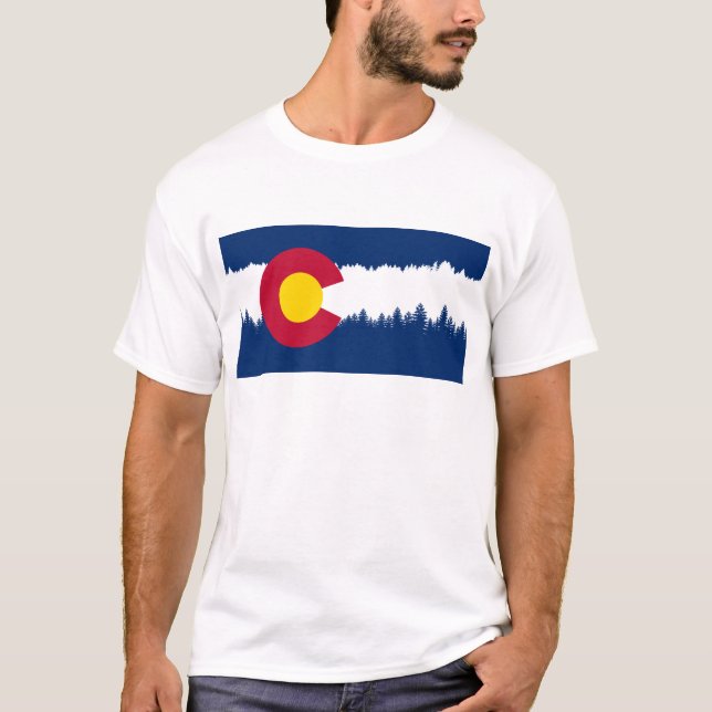 Camiseta Silhueta de Treeline da bandeira de Colorado (Frente)