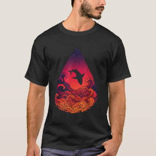 Camiseta Silhueta de Tubarão no Pôr do Sol Oceano Lágrima V