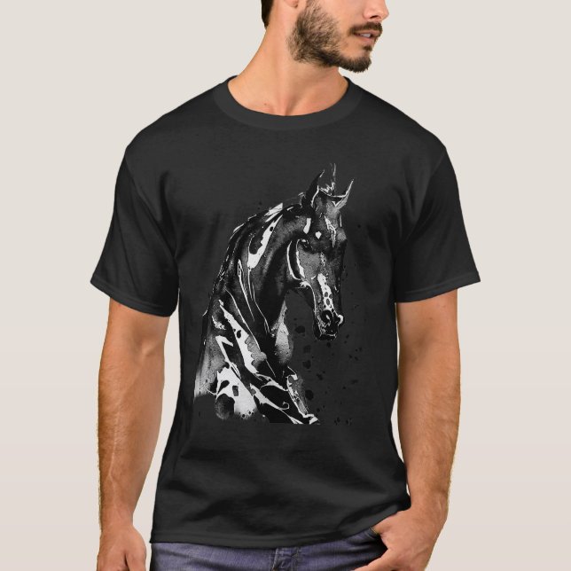 Camiseta Silhueta de um Cavalo Lavada a Tinta com Salpicos  (Frente)