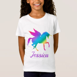 Camiseta Silhueta de Unicórnio com Gradiente de Arco-íris p