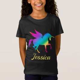 Camiseta Silhueta de Unicórnio com Gradiente de Arco-íris p
