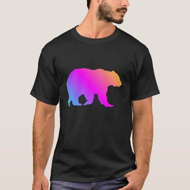 Camiseta Silhueta de Urso Cinzento Colorida Pastéis (Frente)