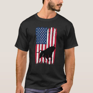 Camiseta Silhueta de Vaca Touro Bandeira Americana EUA Patr