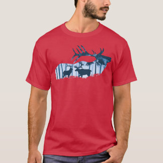Camiseta Silhueta de Veado Alce Animais da Floresta retrô