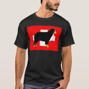 Camiseta silhueta do cão de montanha bernês na bandeira beg
