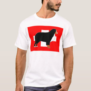 Camiseta silhueta do cão de montanha bernês na bandeira enf