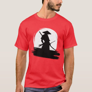 Camiseta Silhueta do Guerreiro Samurai Japonês Katana Lua