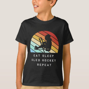 Camiseta Silhueta do jogador de hóquei de trenó retrô Comer