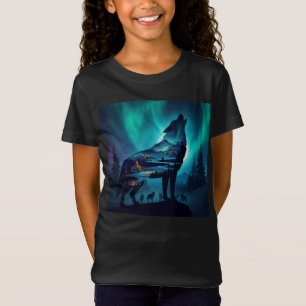 Camiseta Silhueta do Lobo Uivando Auror Borealis