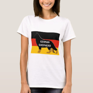 Camiseta silhueta do nome do pastor alemão na bandeira bico