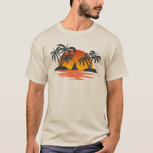 Camiseta Silhueta do Pôr do Sol Tropical Palmeiras Ilha