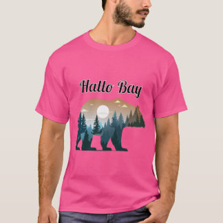 Camiseta Silhueta do Urso de Hallo Bay com Paisagem Florest
