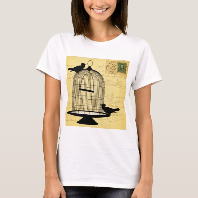 Camiseta Silhueta e escrita do Birdcage do vintage (Frente)