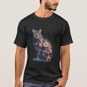 Camiseta Silhueta Floral de Gato Flor Gráfica Tropical