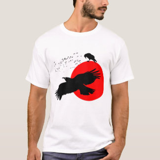 Camiseta Silhueta Flying Crow contra o Sol Vermelho Escarla
