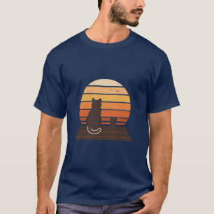 Camiseta Silhueta Gato no Telhado Pôr do Sol Retro