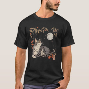 Camiseta Silhueta Gato Outono Amante Arte Japonesa Fofa C