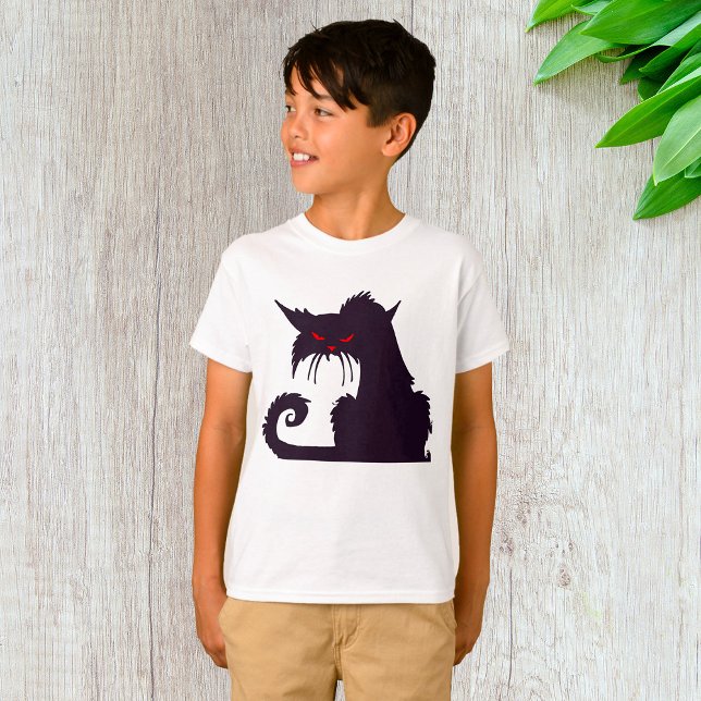 Camiseta Silhueta Gato Preto mau com Olhos Vermelhos (Criador carregado)