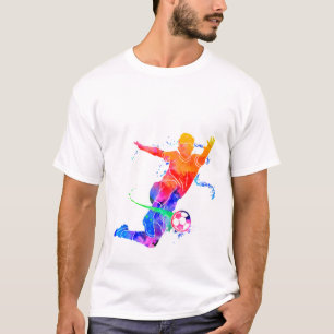 Camiseta Silhueta Gráfica Colorida de Jogador de Futebol em