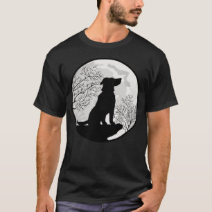 Camiseta Silhueta Noturna da Lua e do Cão no Deserto