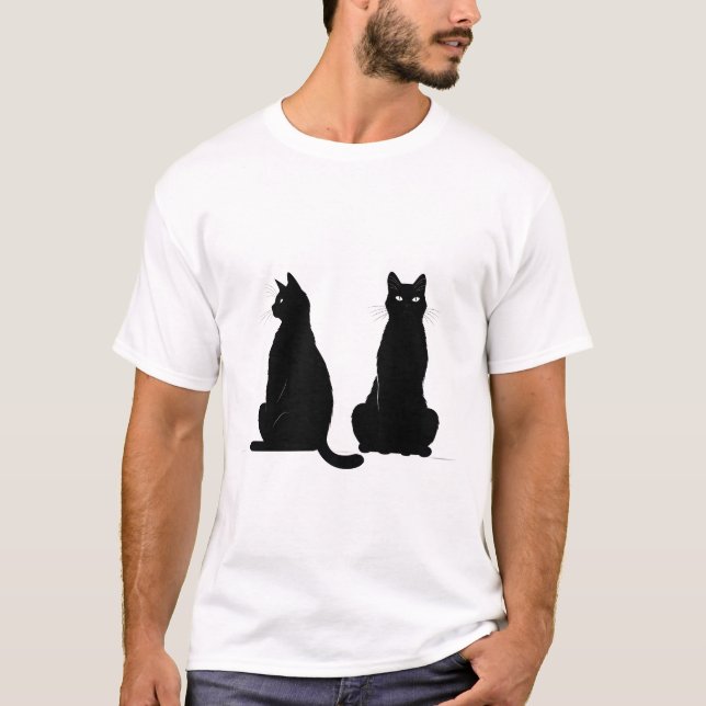 Camiseta Silhueta preta de dois gatos (Frente)