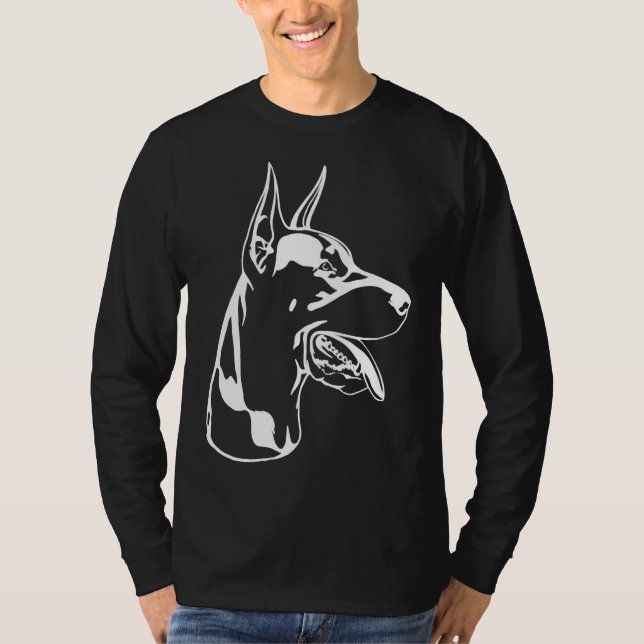 Camiseta Silhueta Preta De Um Doberman Sentado (Frente)