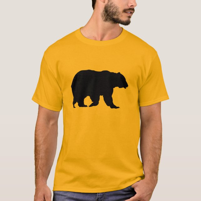 Camiseta Silhueta preta para passeio de urso cinza (Frente)