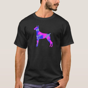 Camiseta Silhueta Rosa e Azul do Cão Doberman Pinscher