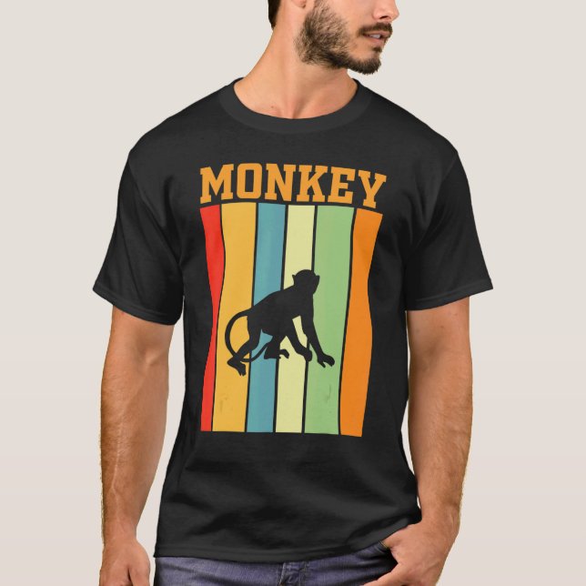 Camiseta Silhueta Sombra De Macacos Em Cores Retroativas (Frente)