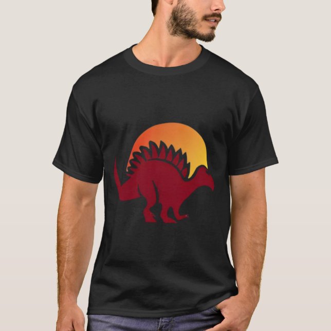 Camiseta Silhueta Sunset Red Stegosaurus (Frente)
