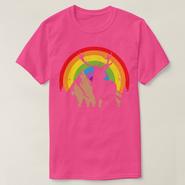 Camiseta Silhueta veada com fundo arco-íris (Frente do Design)
