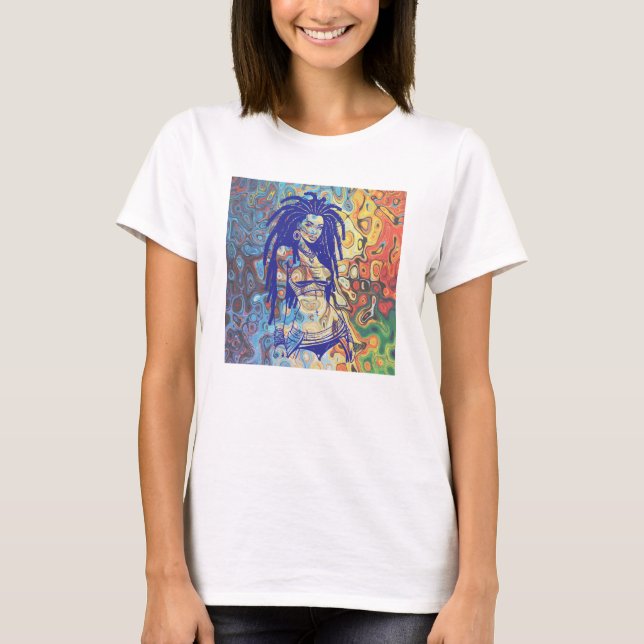 Camiseta Silhueta velha de uma mulher com dreadlocks. (Frente)