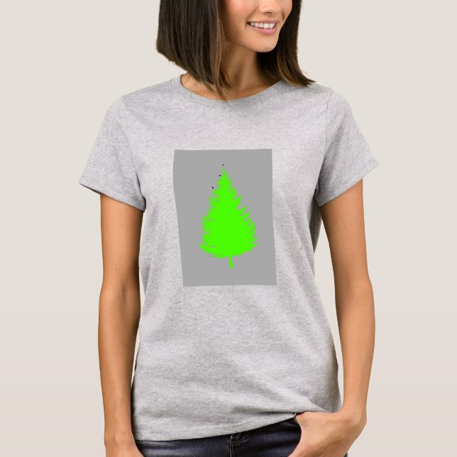 Camiseta Silhueta verde de árvore na cinza (Frente)