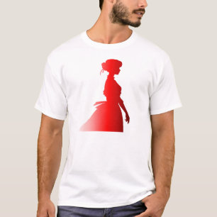 Camiseta Silhueta Vermelha 1800s Mulher Moda 7